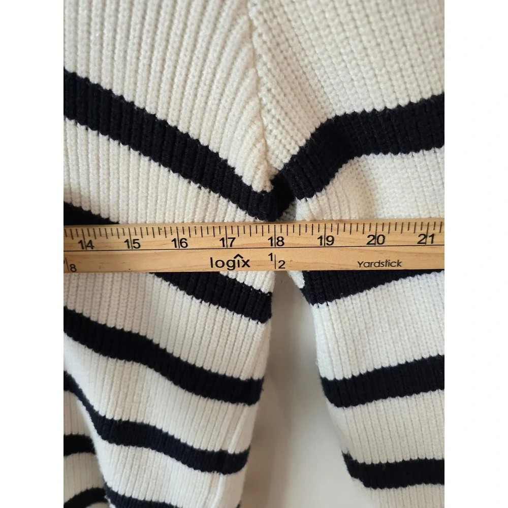 Mavi Mens White Navy Blue Striped Ribbed Quarter Zip Sweater Size M